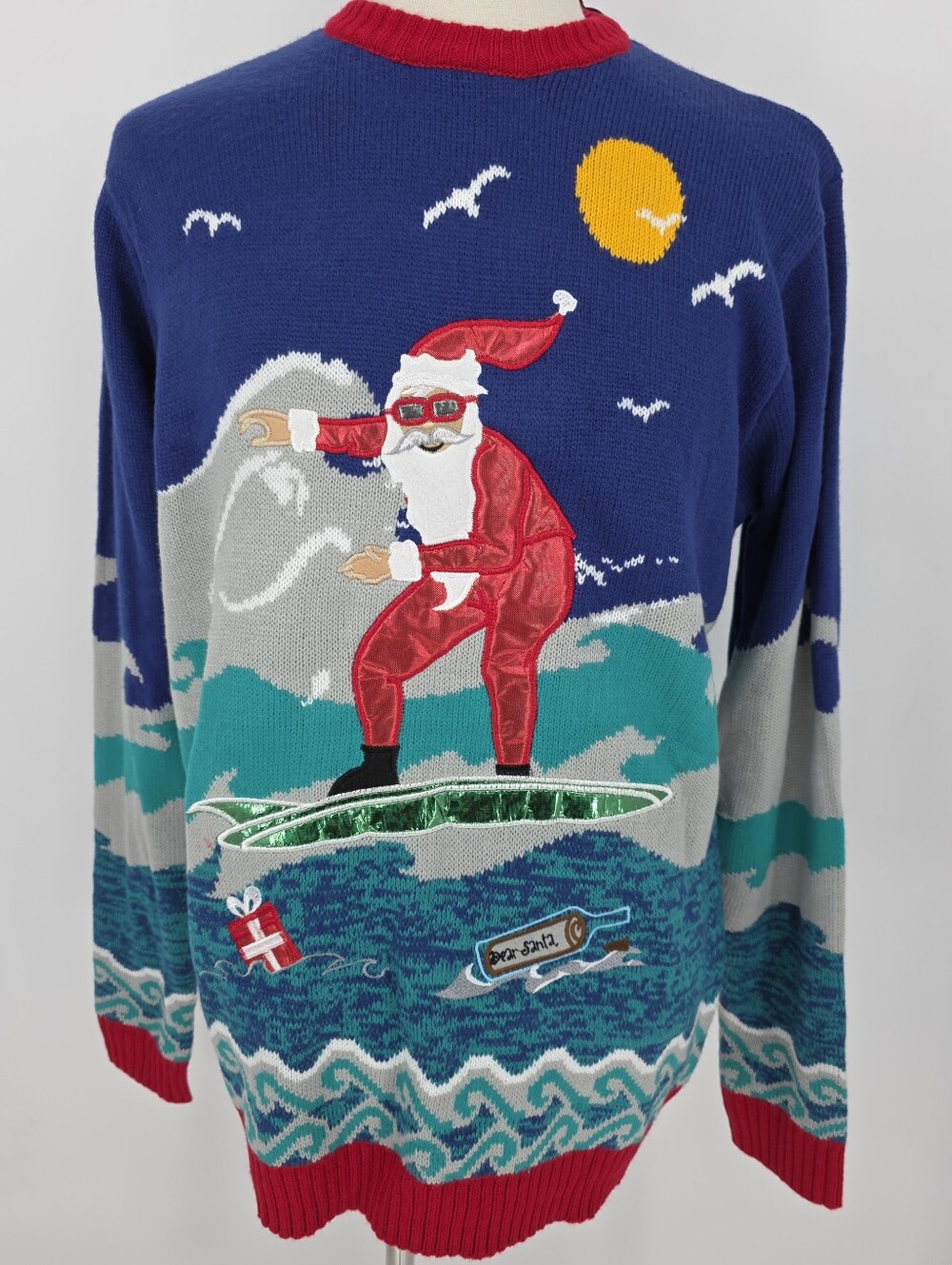 Blizzard Bay Ugly Christmas Sweater Mens L NWT Surfing Santa Holiday Party
